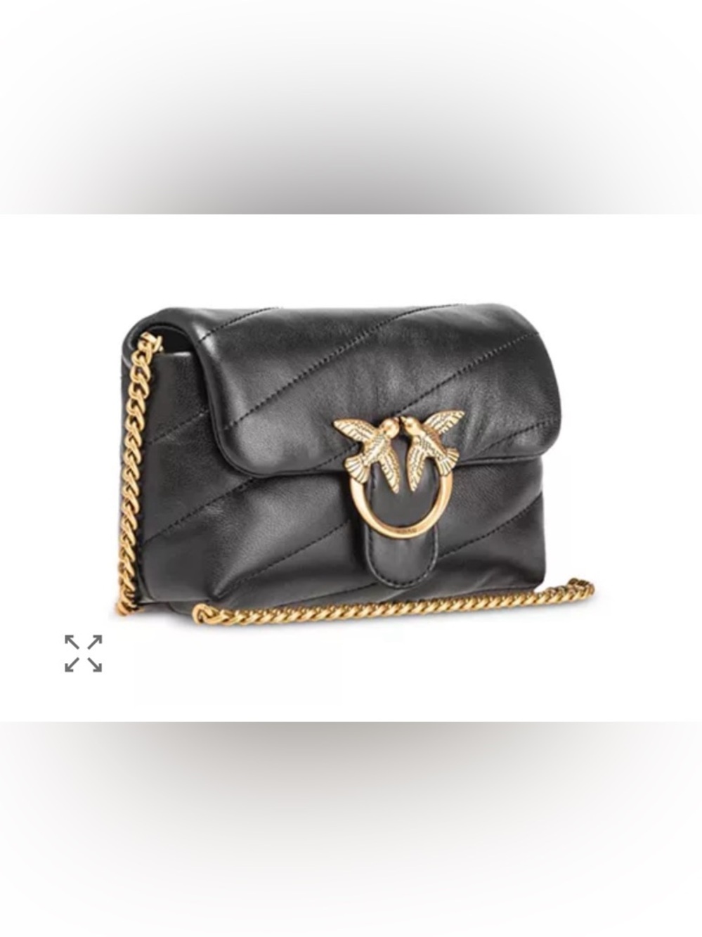 New Pinko Black Quilted Leather Love Bag with Gold Chain